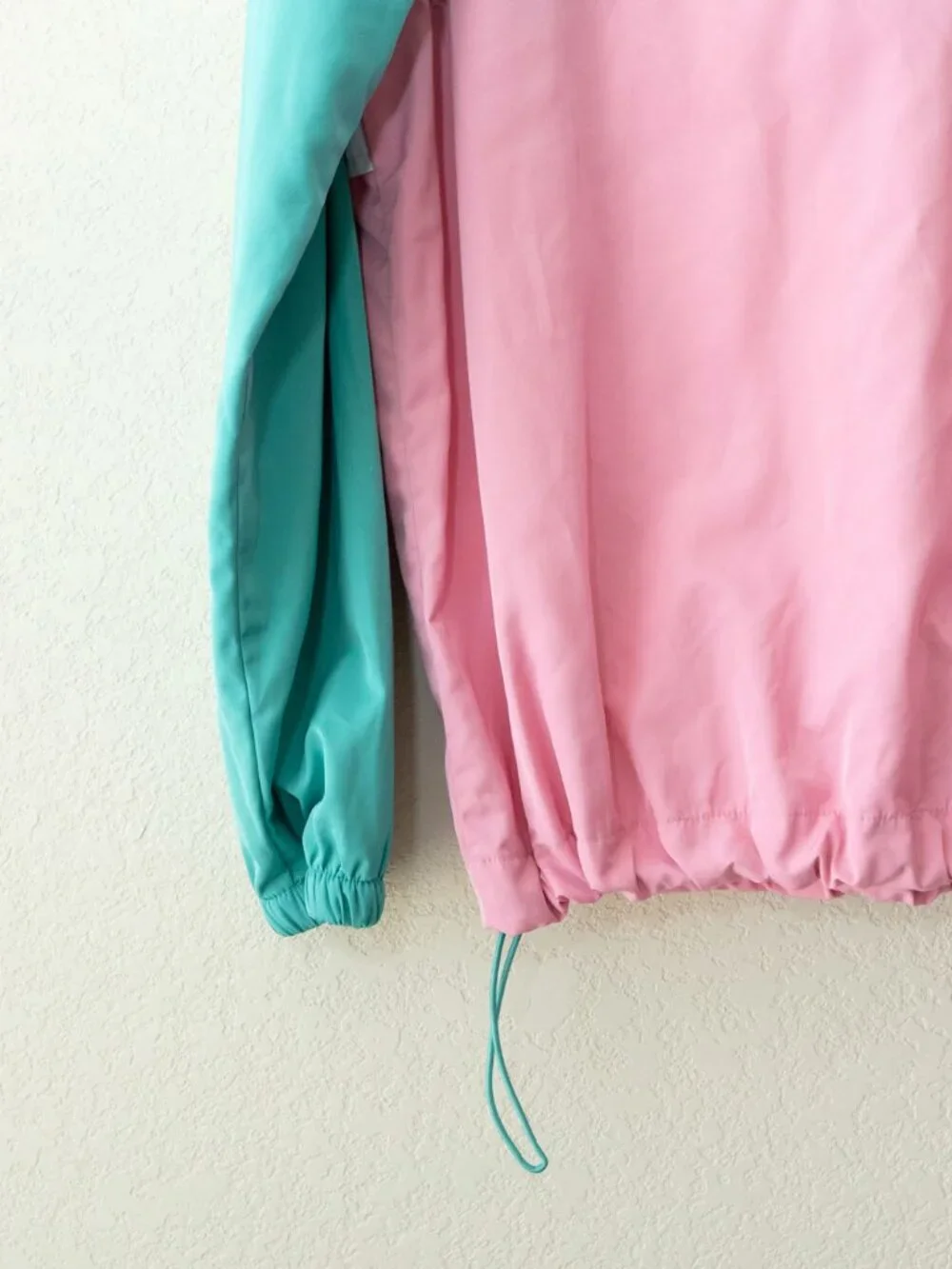 Forever 21 Windbreaker Womens L Pink Turquoise Colorblock Hooded Jacket Y2K
